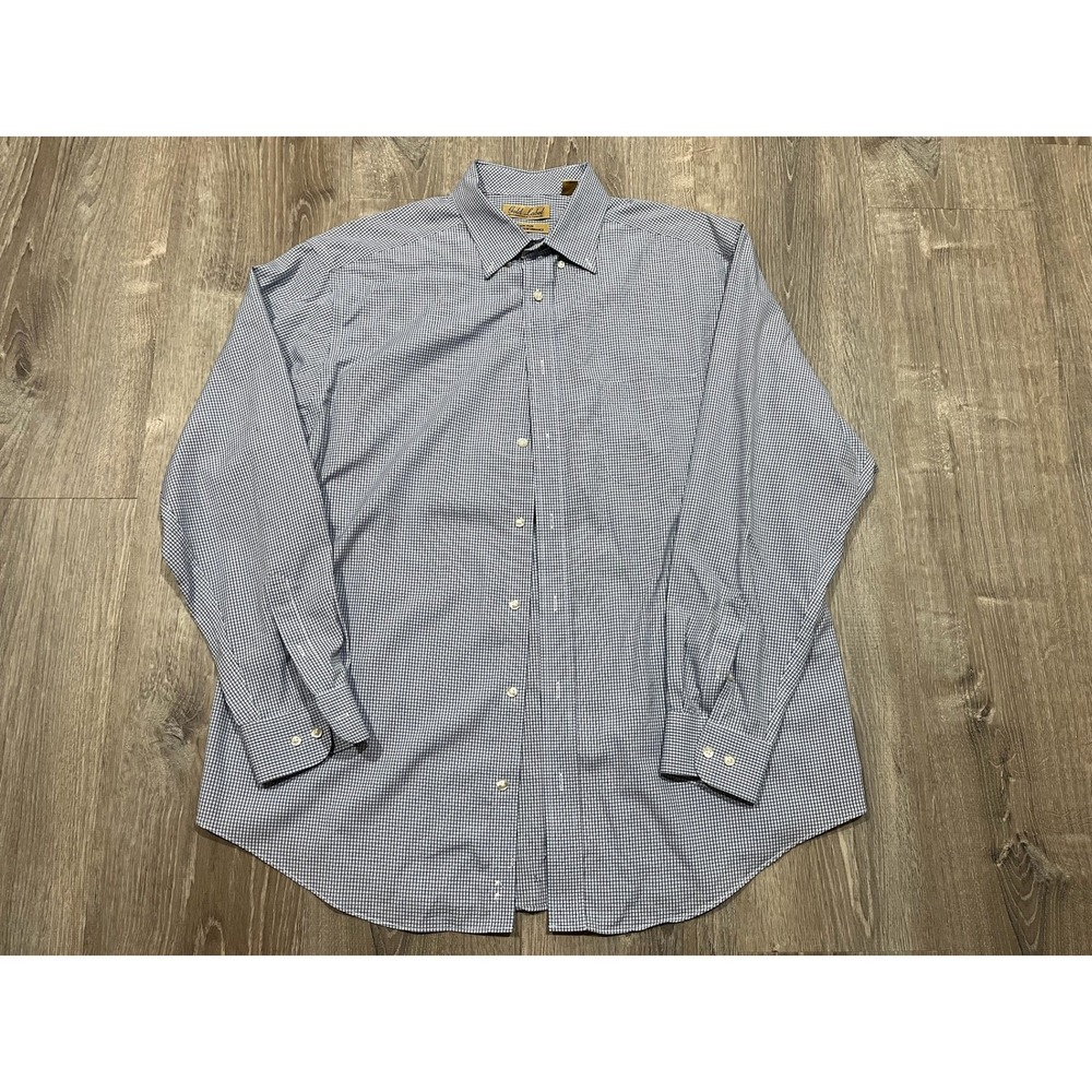 Roundtree & Yorke Gold Label Mens XLT Blue White Micro Check Non-Iron Shirt